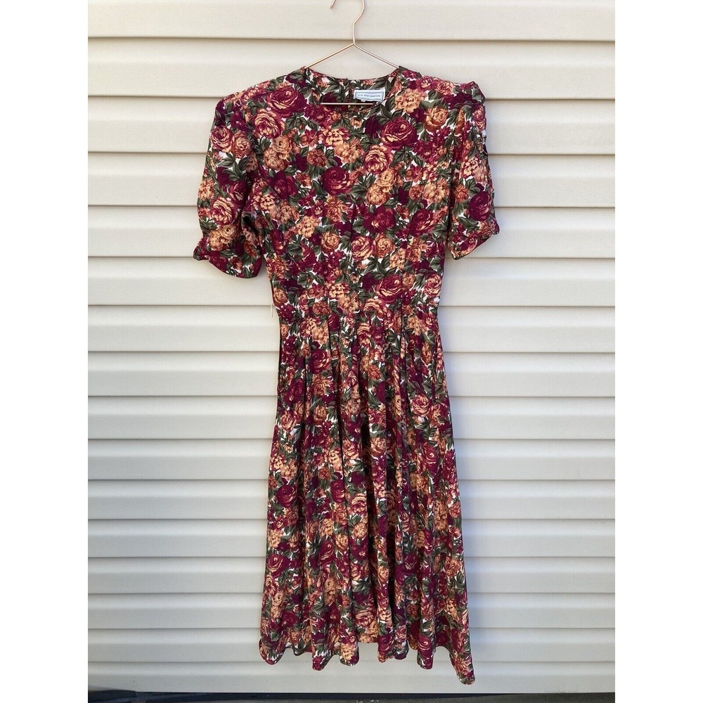 ED Michaels Vintage 80s Floral Dress Button Down Back w Pockets Romantic 11/12*